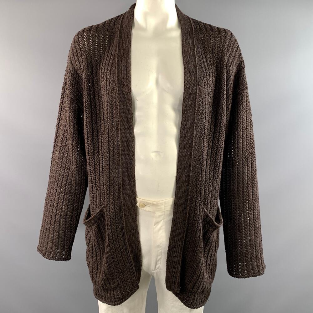MR P. Size L Brown Mahagony Knit Linen Shawl Collar Cardigan